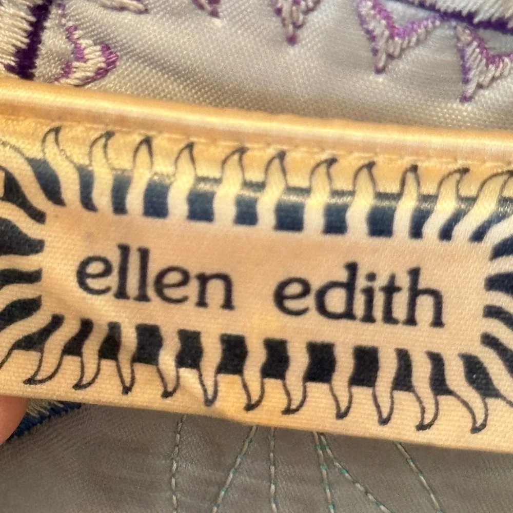 Ellen Edith Purple Beaded Embroidered Flower Waist Belt Bohemian Artisan Tie